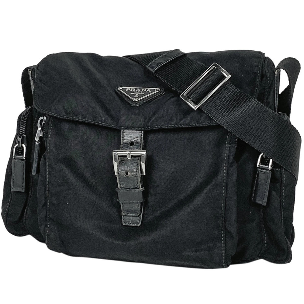 Prada Logo Plate Shoulder Bag Messenger Nero Black